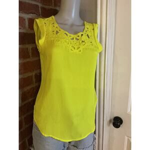Y2K Neon Yellow Tank Top Crochet Detail Lime Green Summer Top Small Festival